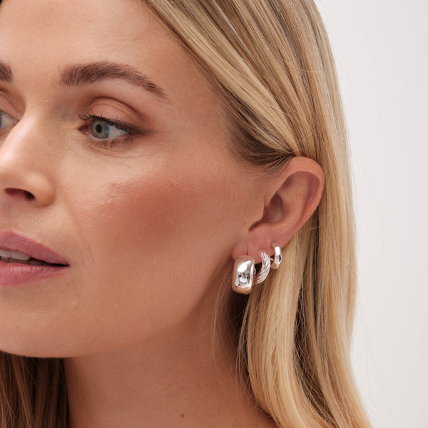 Mood Silver Polished Basic Hoop Earrings - Pack Of 3