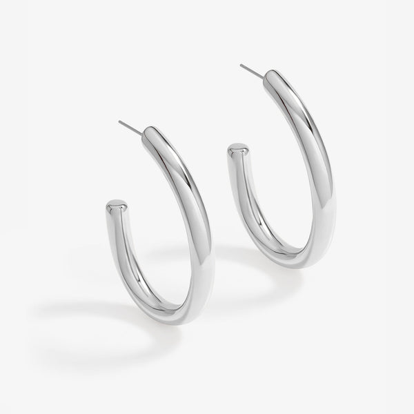 Mood Silver Polished Simple Large Hoop Earrings