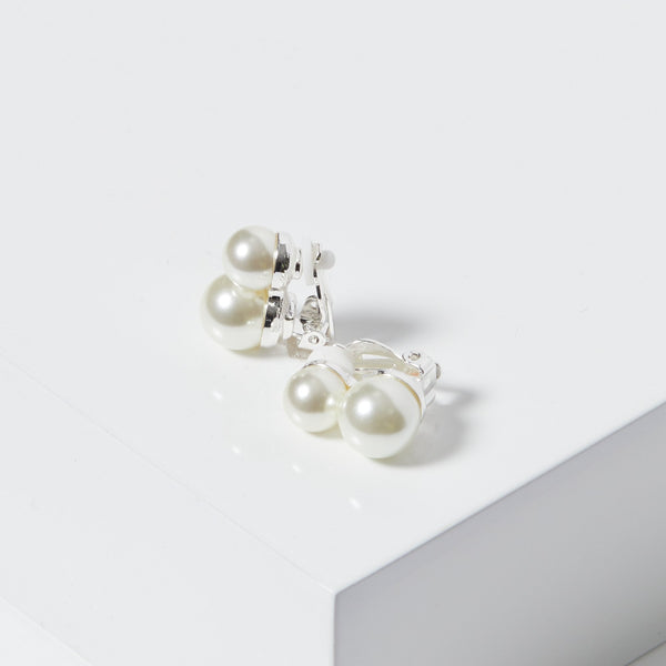 Jon Richard Double Pearl Clip Earrings