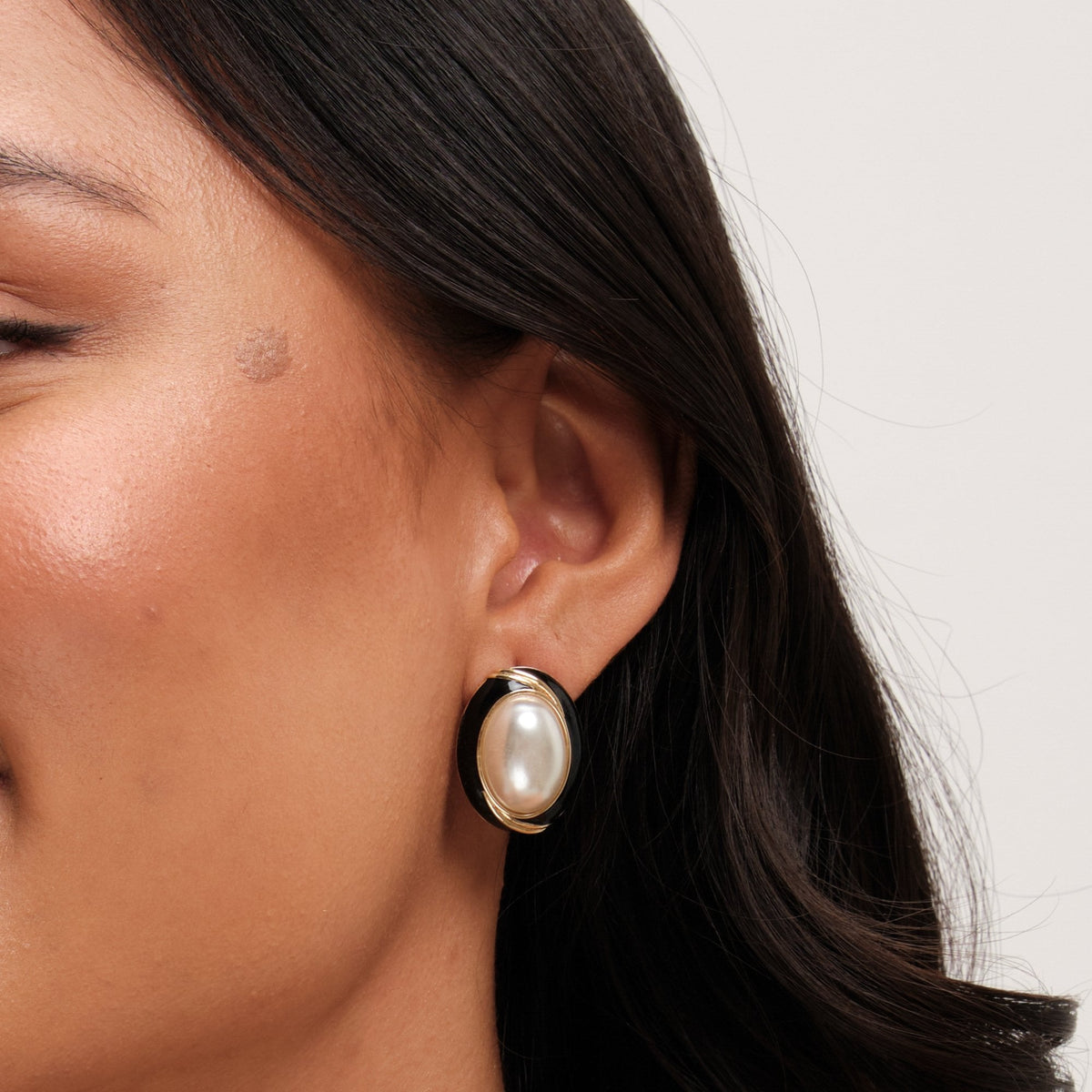 Jon Richard Pearl And Jet Enamel Pearl Clip Earrings
