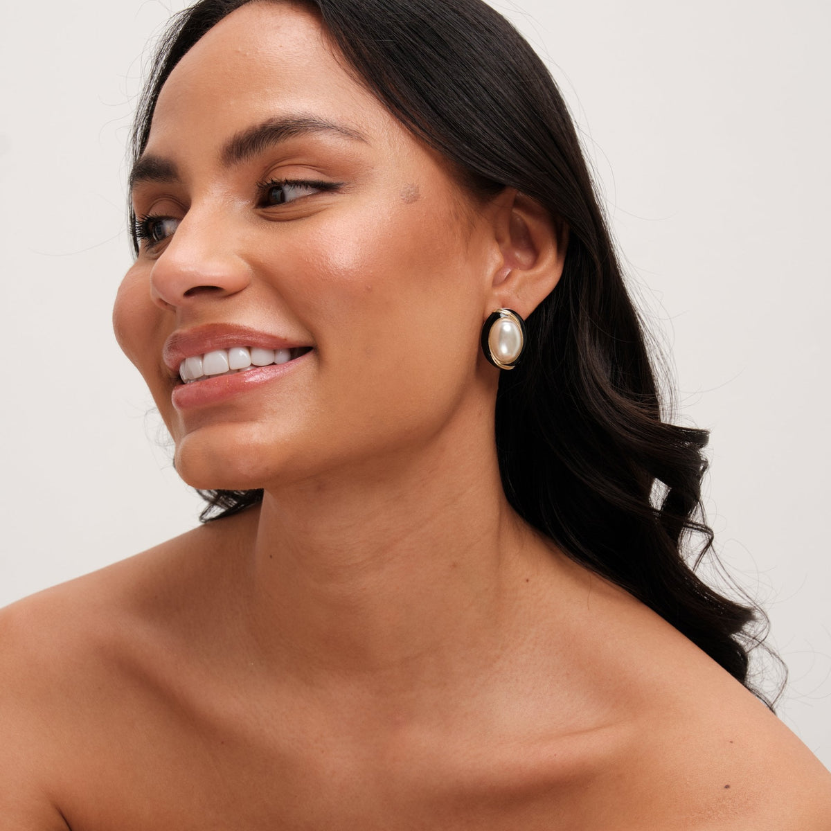 Jon Richard Pearl And Jet Enamel Pearl Clip Earrings