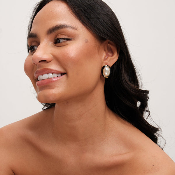 Jon Richard Pearl And Jet Enamel Pearl Clip Earrings
