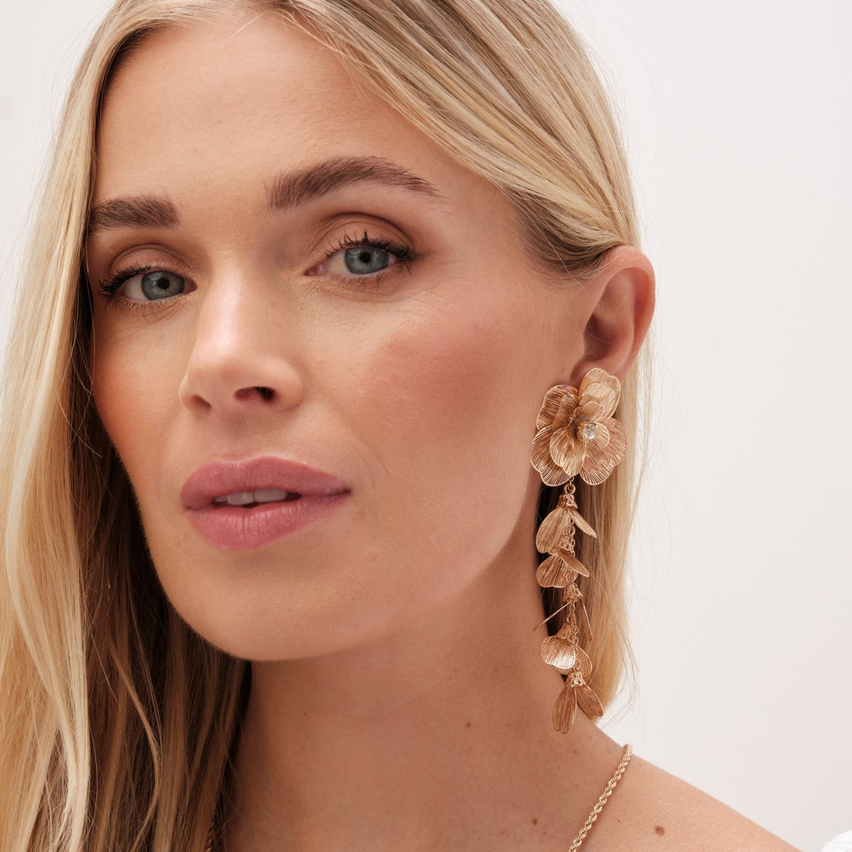 Mood Gold Crystal Laser Cut Statement Flower Drop Earrings