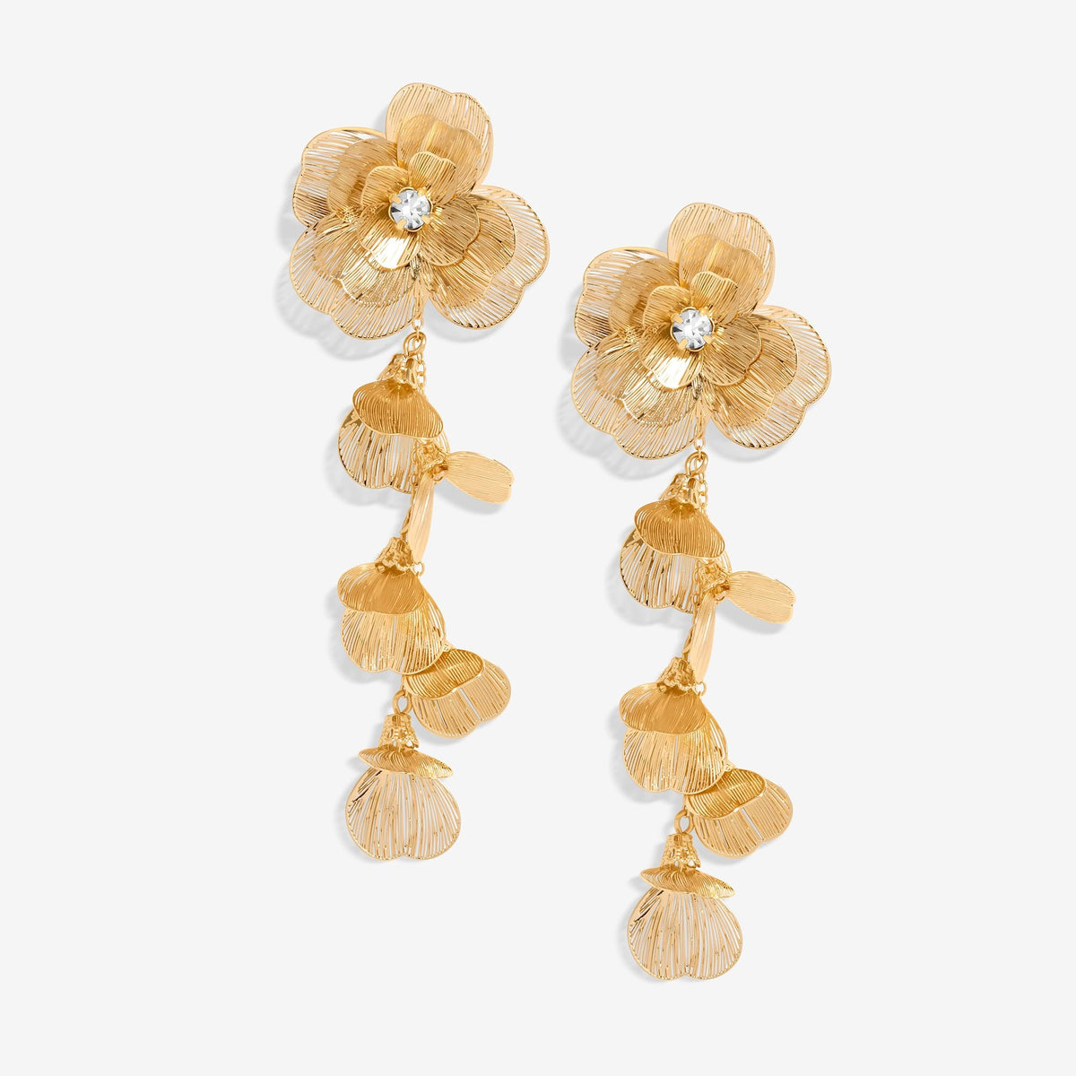 Mood Gold Crystal Laser Cut Statement Flower Drop Earrings