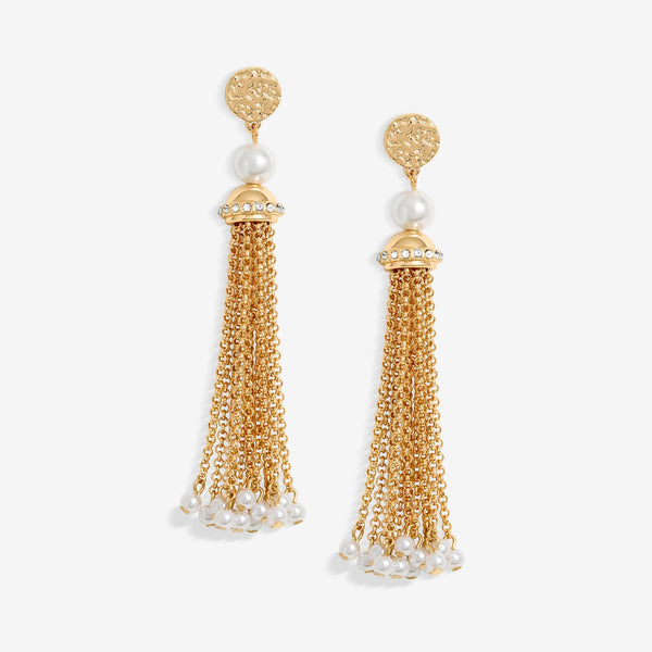 Mood Gold Pearl Chain Tassel Drop Earrings