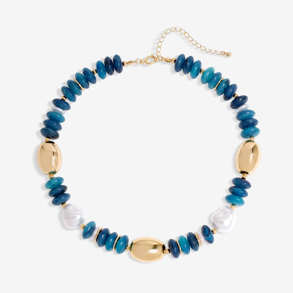 Mood Gold Blue Bead Statement Necklace