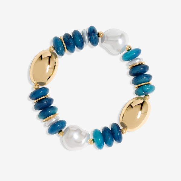 Mood Gold Blue Bead Statement Stretch Bracelet