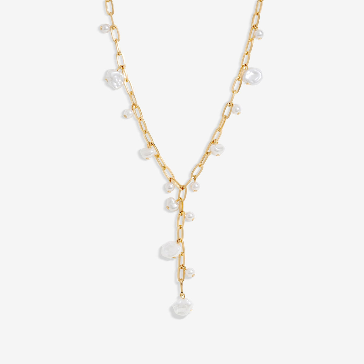 Mood Gold Flat Coin Pearl Chain Y-Drop Necklace