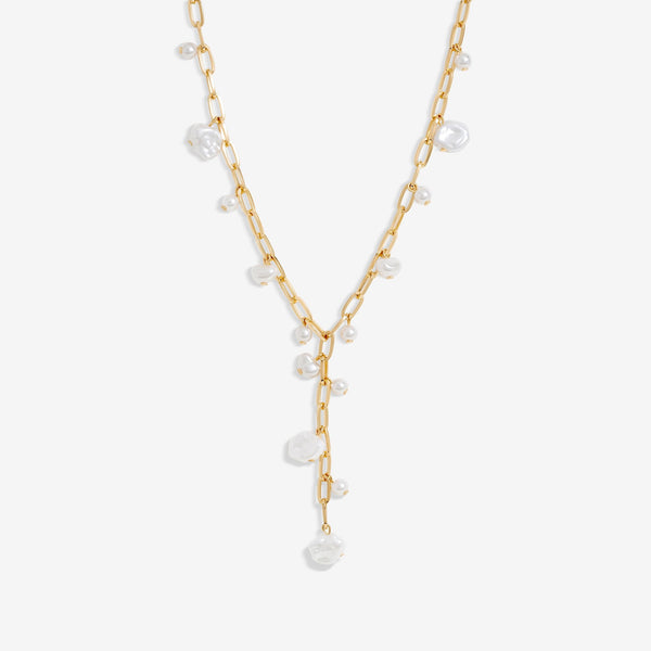Mood Gold Flat Coin Pearl Chain Y-Drop Necklace