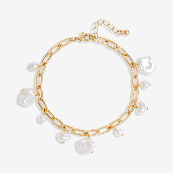 Mood Gold Flat Coin Pearl Chain Link Bracelet