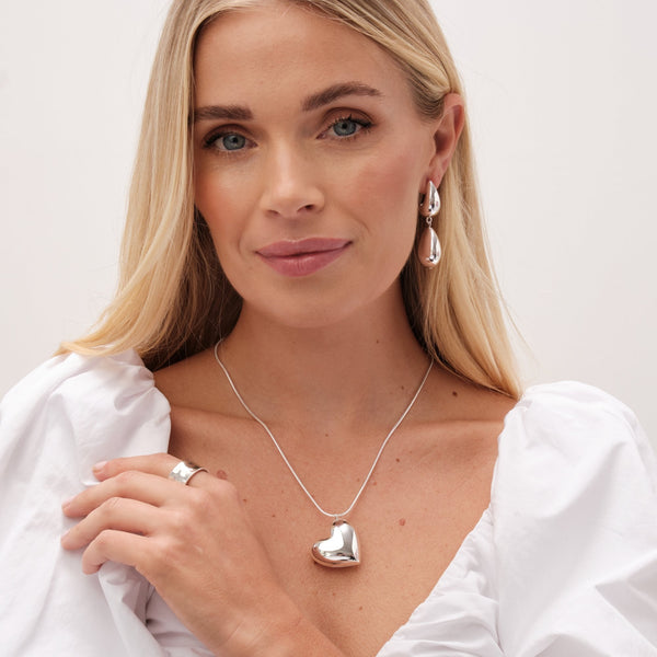 Mood Silver Puffed Heart Snake Adjustable Necklace