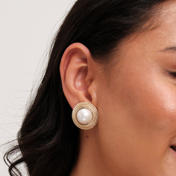 Jon Richard Gold Plated Statement Pearl Dome Clip Earrings