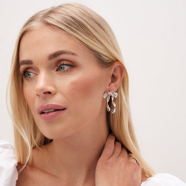 Mood Silver Polished Fluid Bow Earrings