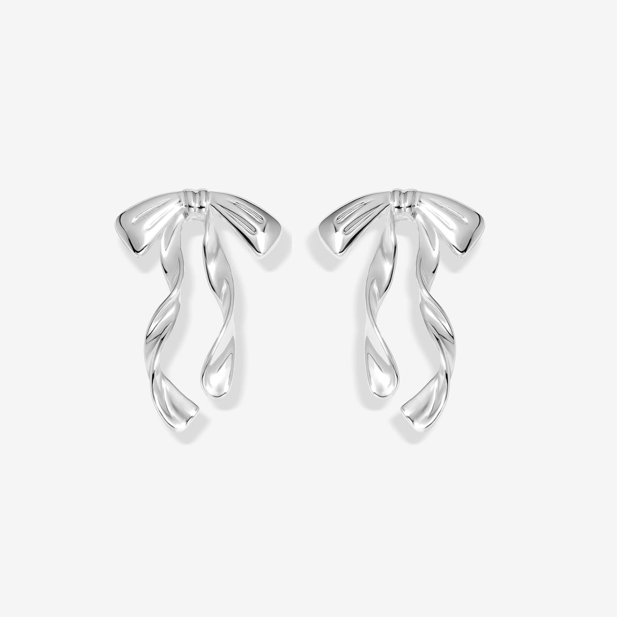 Mood Silver Polished Fluid Bow Earrings