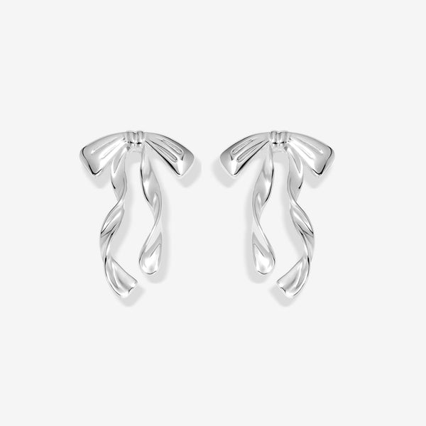 Mood Silver Polished Fluid Bow Earrings