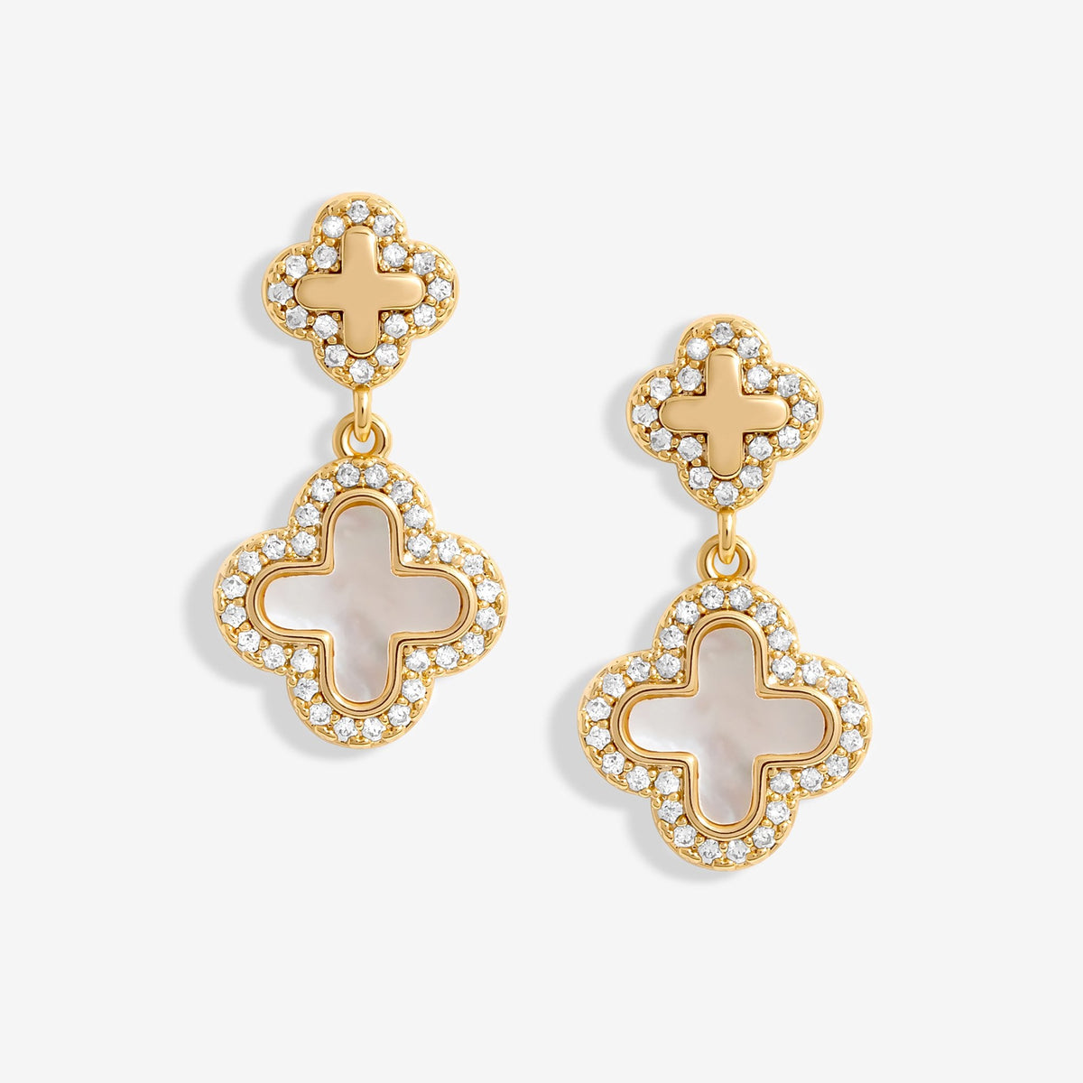 Jon  Richard Gold Plated Mother Of Pearl Double Drop Clover Earrings
