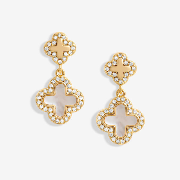 Jon  Richard Gold Plated Mother Of Pearl Double Drop Clover Earrings