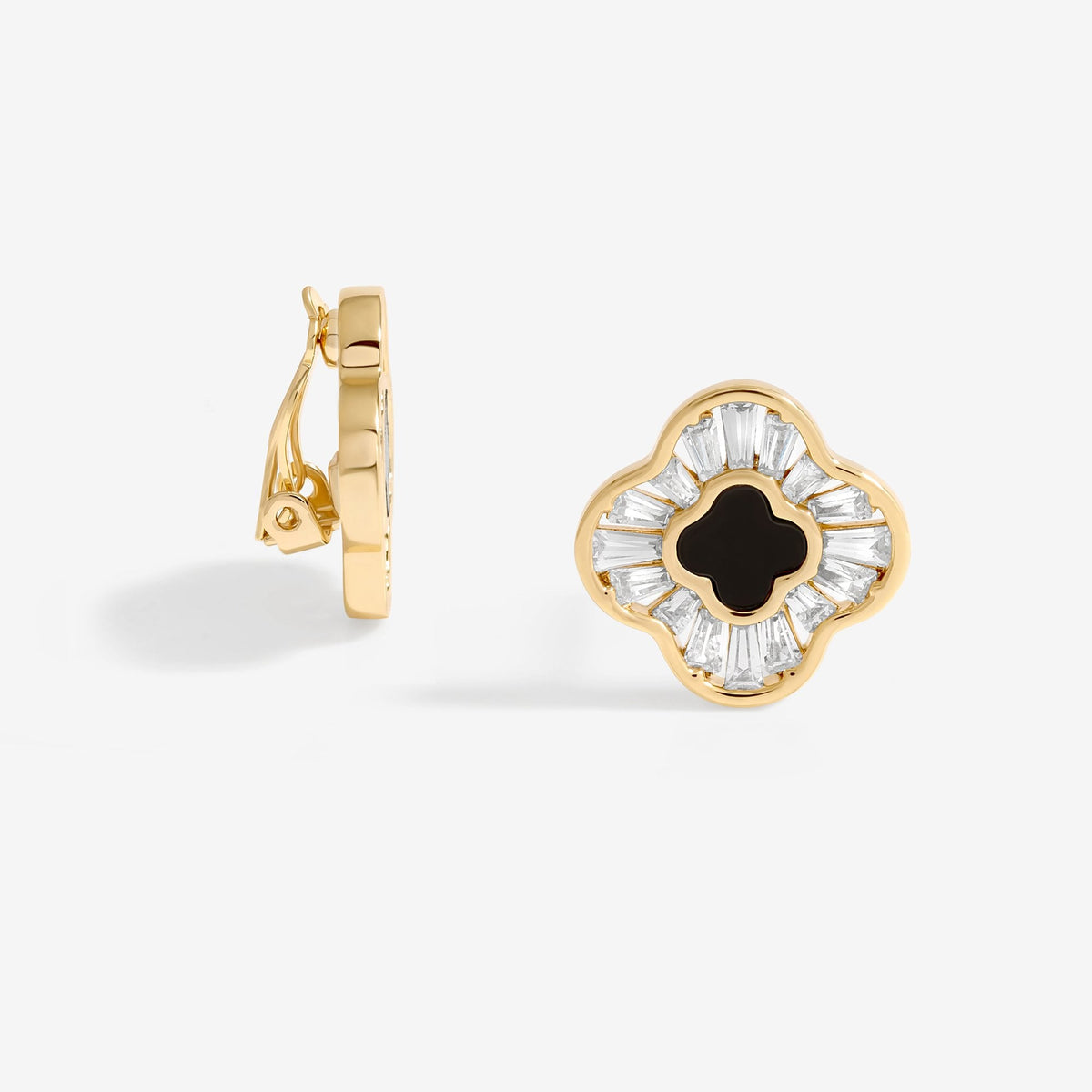 Jon Richard Gold Plated Cubic Zirconia And Jet Clover Clip Earrings