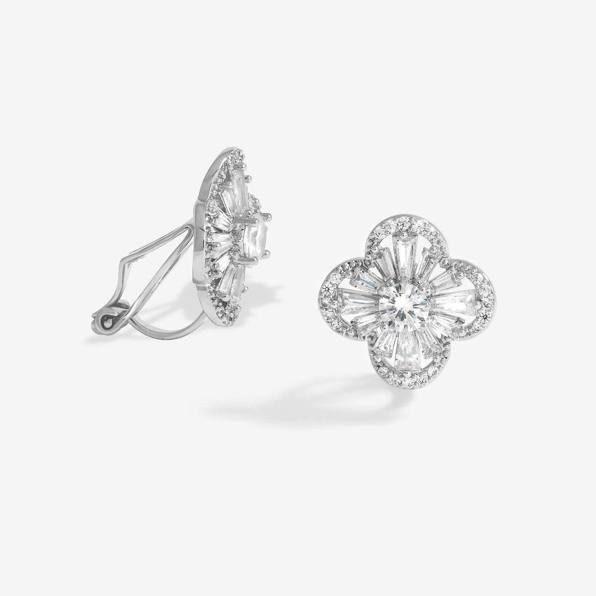 Jon Richard Rhodium Plated Clover Clip Earrings