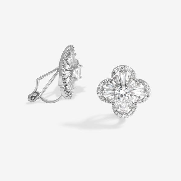 Jon Richard Rhodium Plated Clover Clip Earrings
