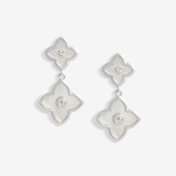 Jon Richard Silver Plated And Mother Of Pearl Clover Double Drop Earrings