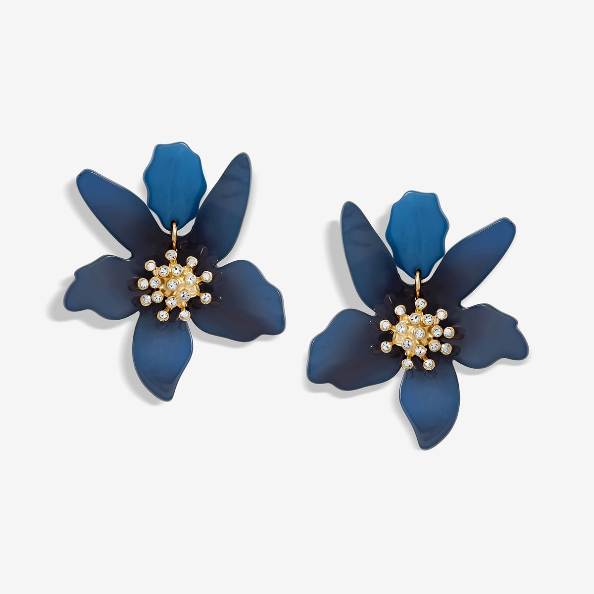 Mood Blue Resin Flower Statement Drop Earrings