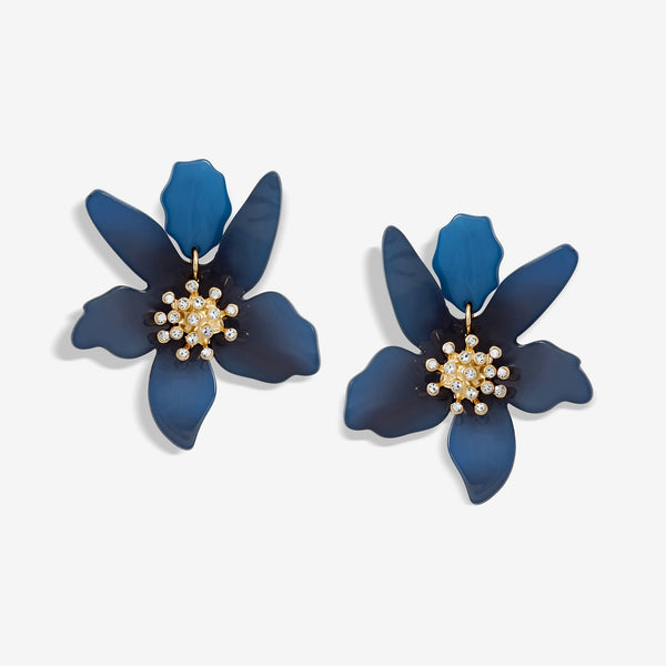 Mood Blue Resin Flower Statement Drop Earrings