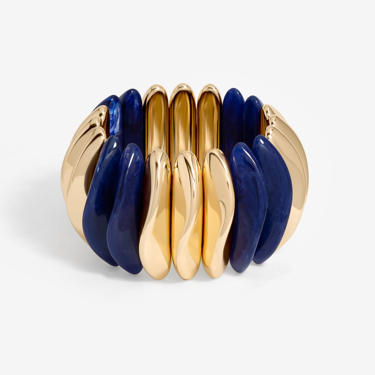 Mood Gold Blue Resin And Polished Pebble Stretch Bracelet