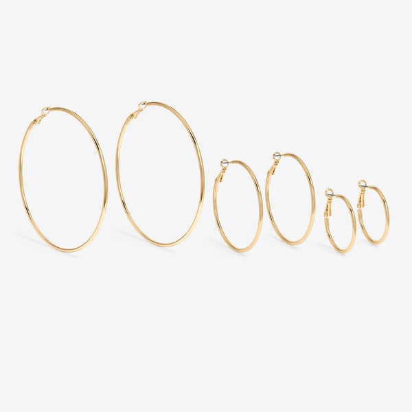 Mood Gold Polished Medium Hoop Earrings - Pack Of 3