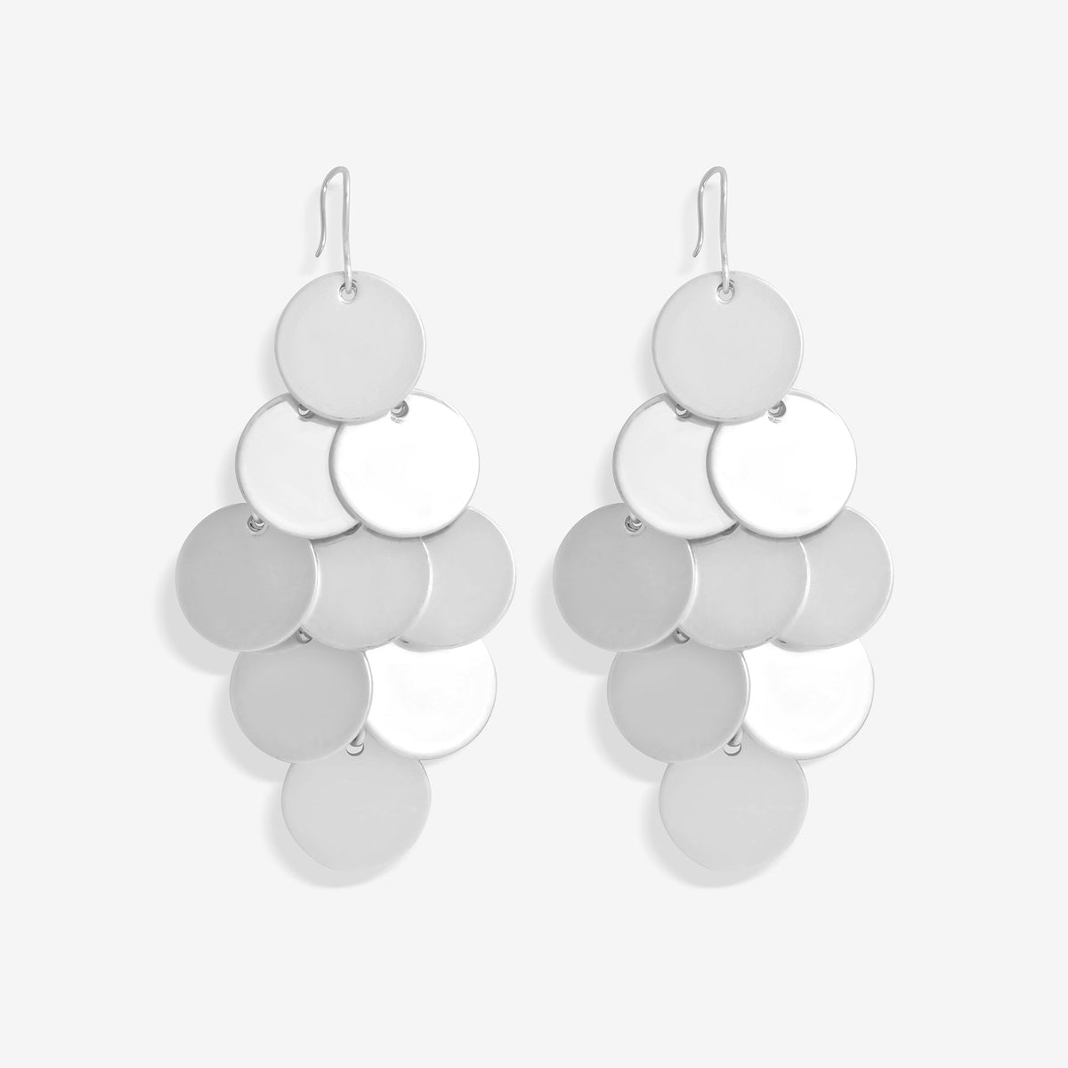 Mood Silver Matte Disc Tier Chanellier Earrings
