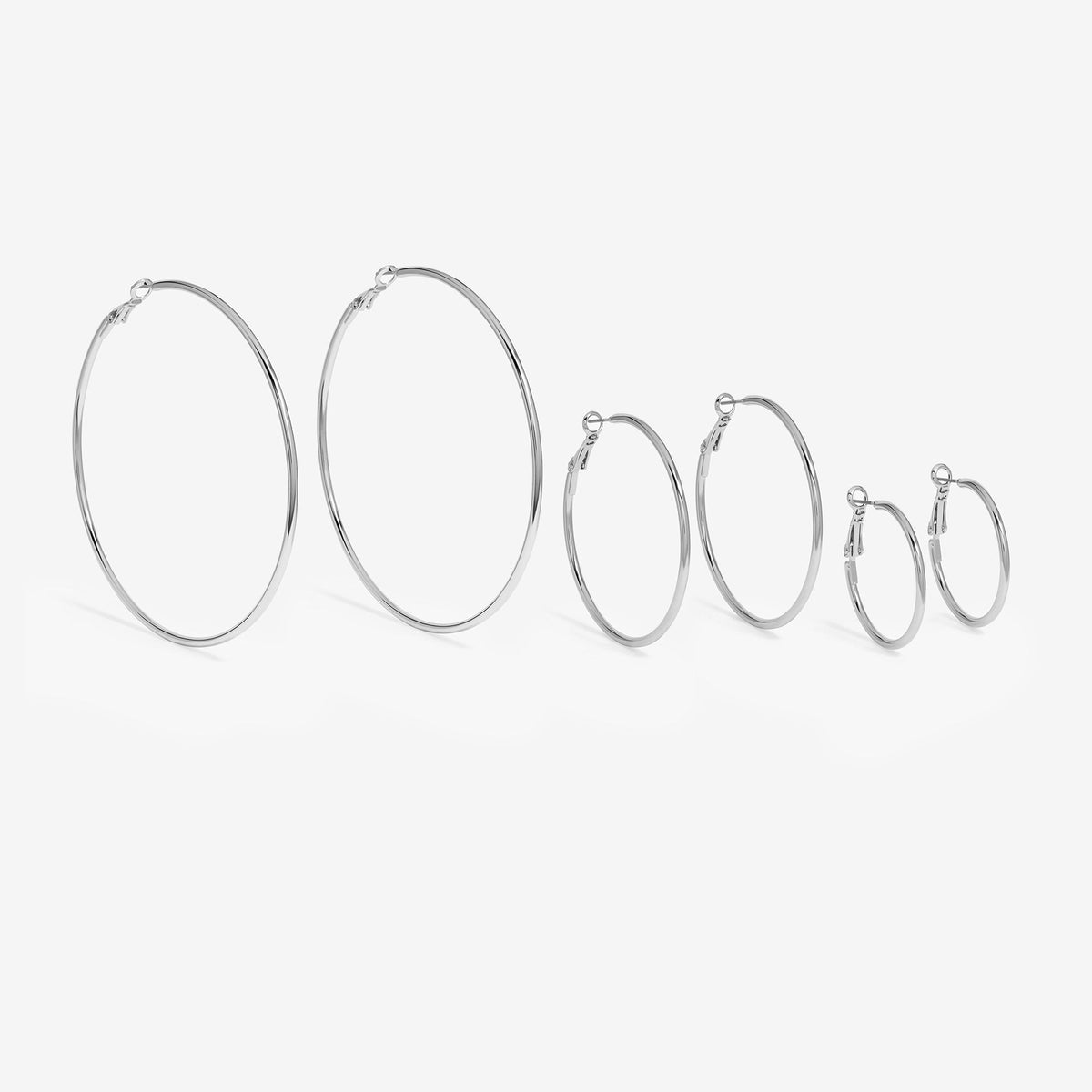 Mood Silver Polished Large Hoop Earrings - Pack of 3