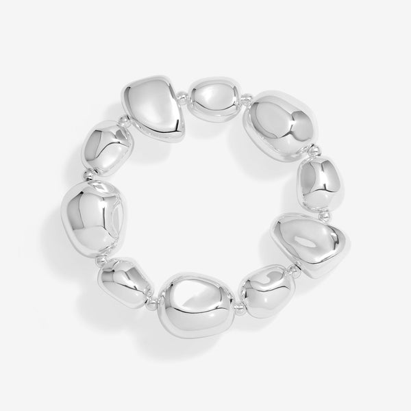 Mood Silver Polished Organic Pebble Stretch Bracelet