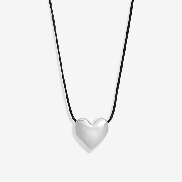 Mood Silver Polished Heart Slider Adjustable Cord Necklace