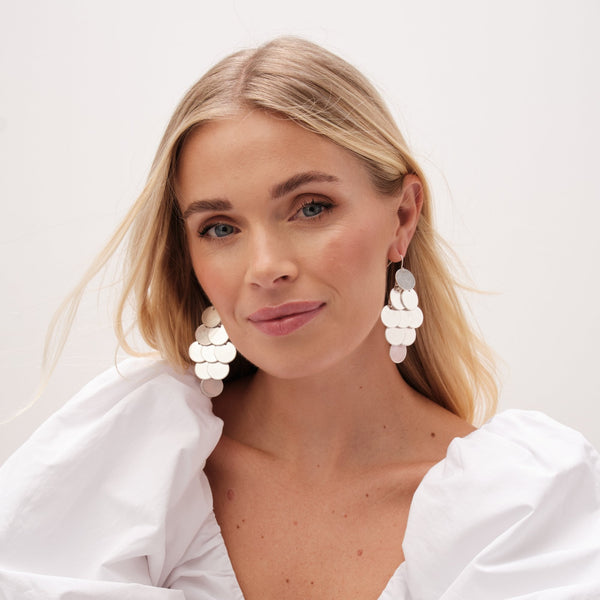 Mood Silver Matte Disc Tier Chanellier Earrings