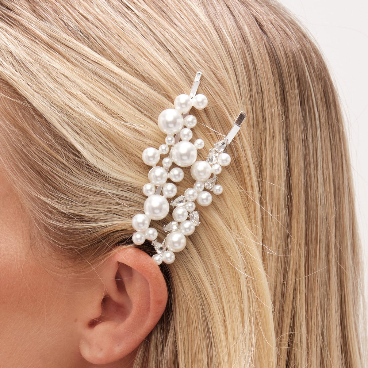 Jon Richard Silver Plated Graduated Pearl And Crystal Hair Slides - Pack Of 4