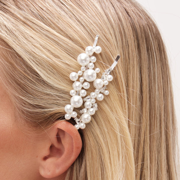 Jon Richard Silver Plated Graduated Pearl And Crystal Hair Slides - Pack Of 4
