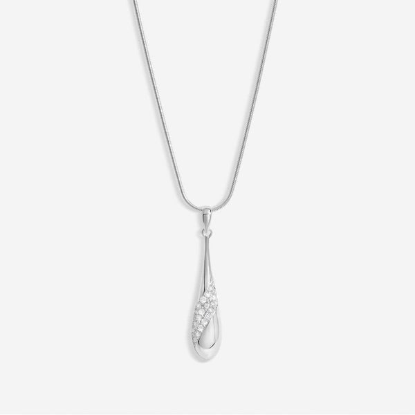 Simply Silver Sterling Silver 925 Polished and Pave Drop Pendant