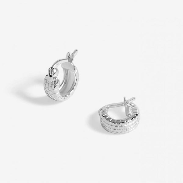 Simply Silver Sterling Silver 925 Polished Mini Textured Huggie Hoop Earrings