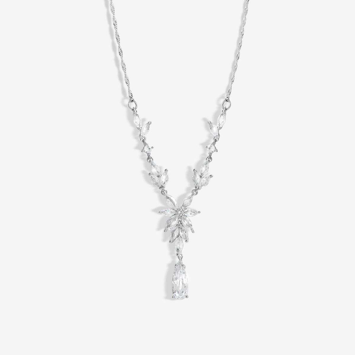 Jon Richard Rhodium Plated Cubic Zirconia Floral Y Necklace