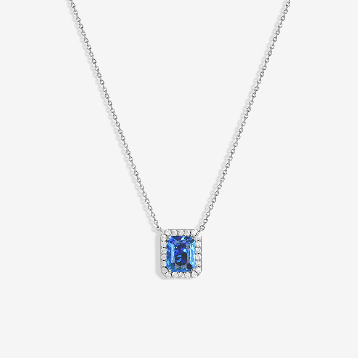 Jon Richard Rhodium Plated Cubic Zirconia Emerald Cut Sapphire Pendant - Gift Boxed