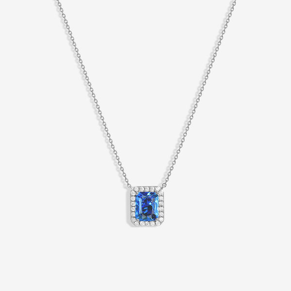 Jon Richard Rhodium Plated Cubic Zirconia Emerald Cut Sapphire Pendant - Gift Boxed