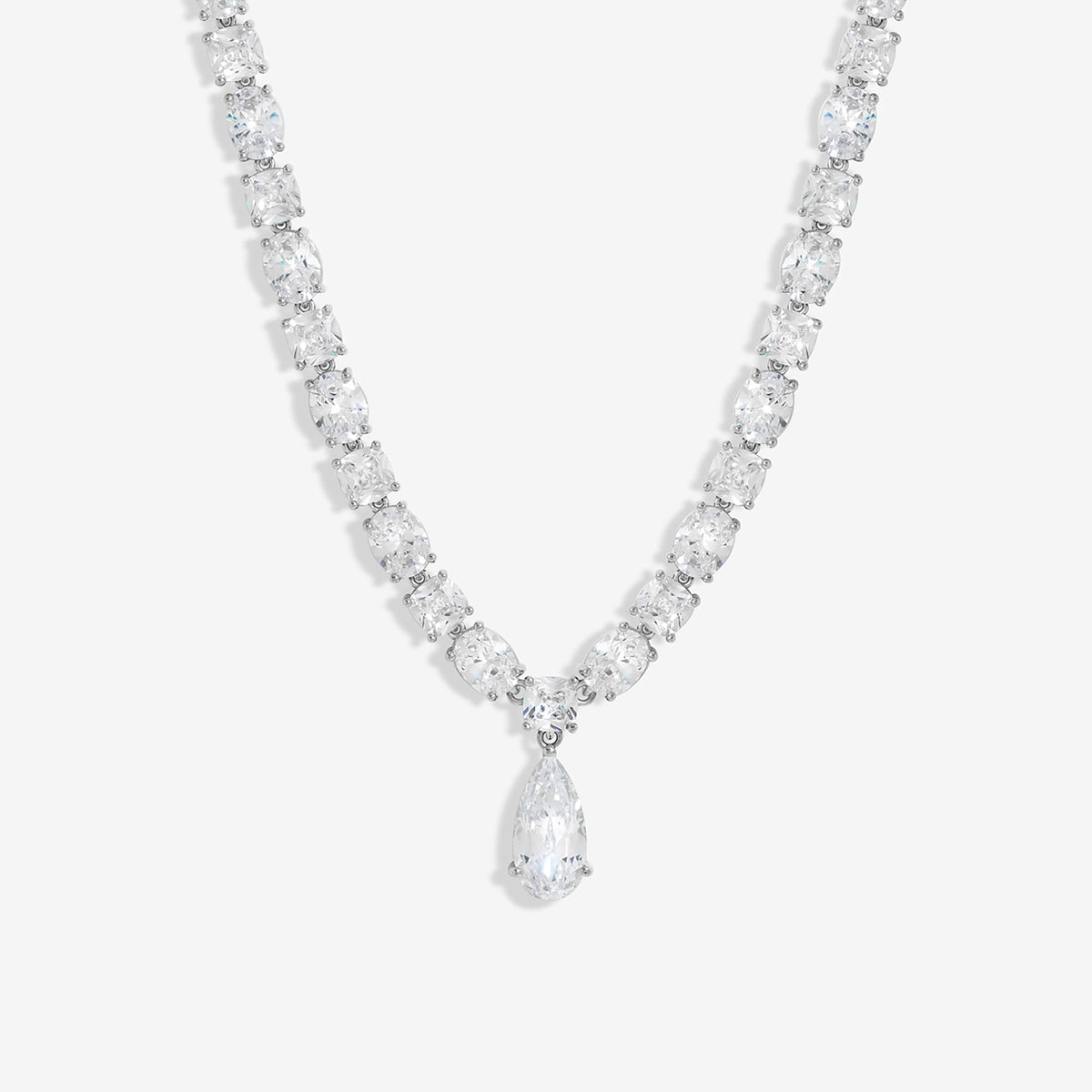 Jon Richard Rhodium Plated Cubic Zirconia Mixed Stone Peardrop Allway Necklace - Gift Boxed