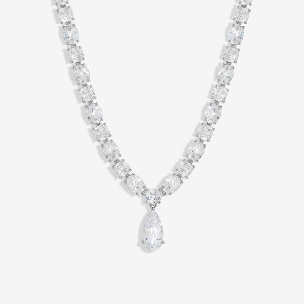 Jon Richard Rhodium Plated Cubic Zirconia Mixed Stone Peardrop Allway Necklace - Gift Boxed