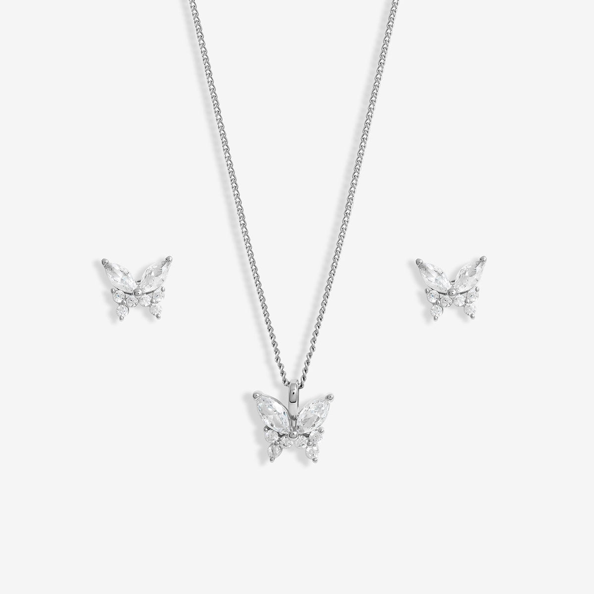 Jon Richard Rhodium Plated Cubic Zirconia Butterfly Set - Gift Boxed