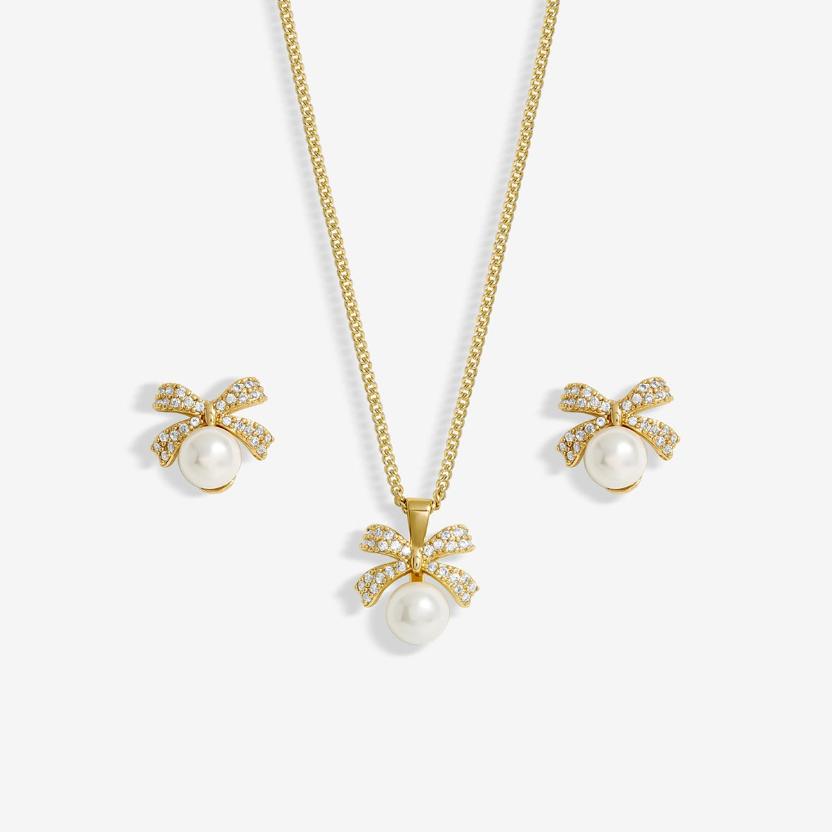 Jon Richard Gold Plated Cubic Zirconia And Pearl Bow Set - Gift Boxed