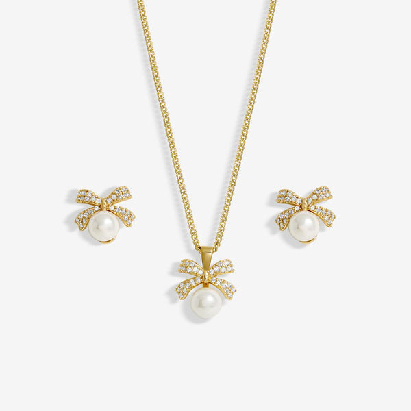 Jon Richard Gold Plated Cubic Zirconia And Pearl Bow Set - Gift Boxed