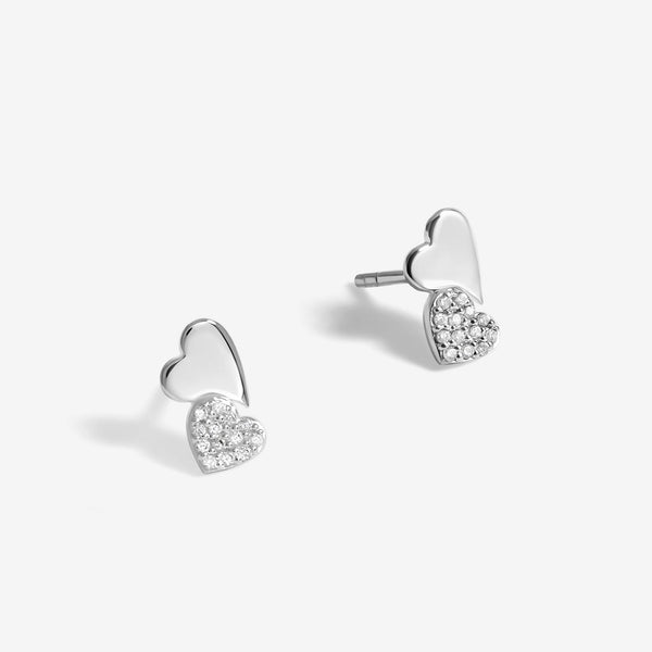 Simply Silver Sterling Silver 925 Pave Double Drop Heart stud Earrings
