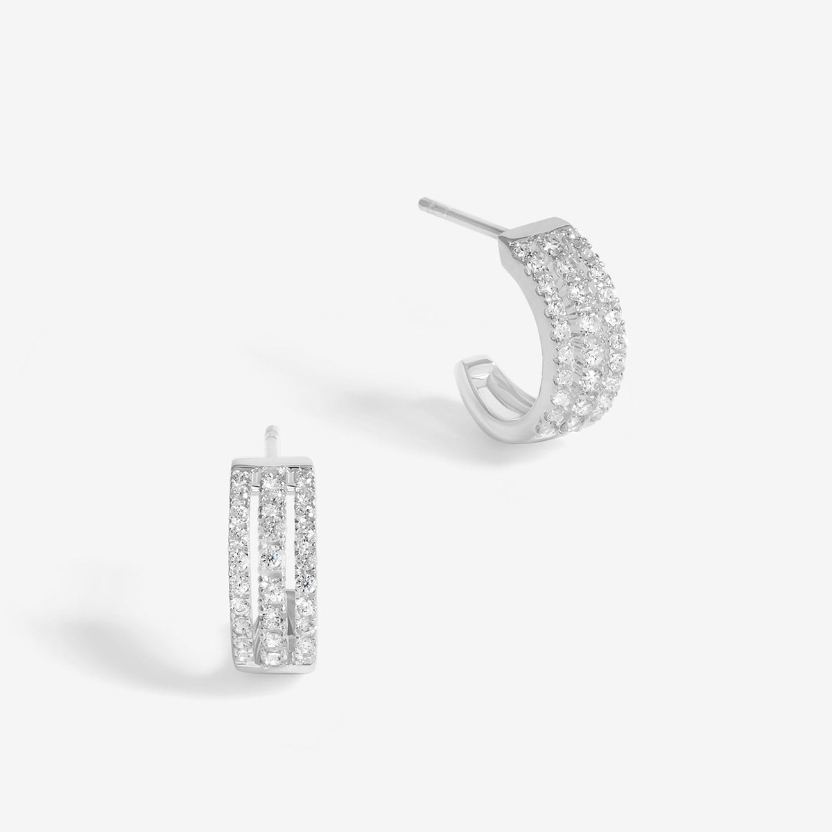 Simply Silver Sterling Silver 925 Cubic Zirconia Triple Row Hoop Earrings