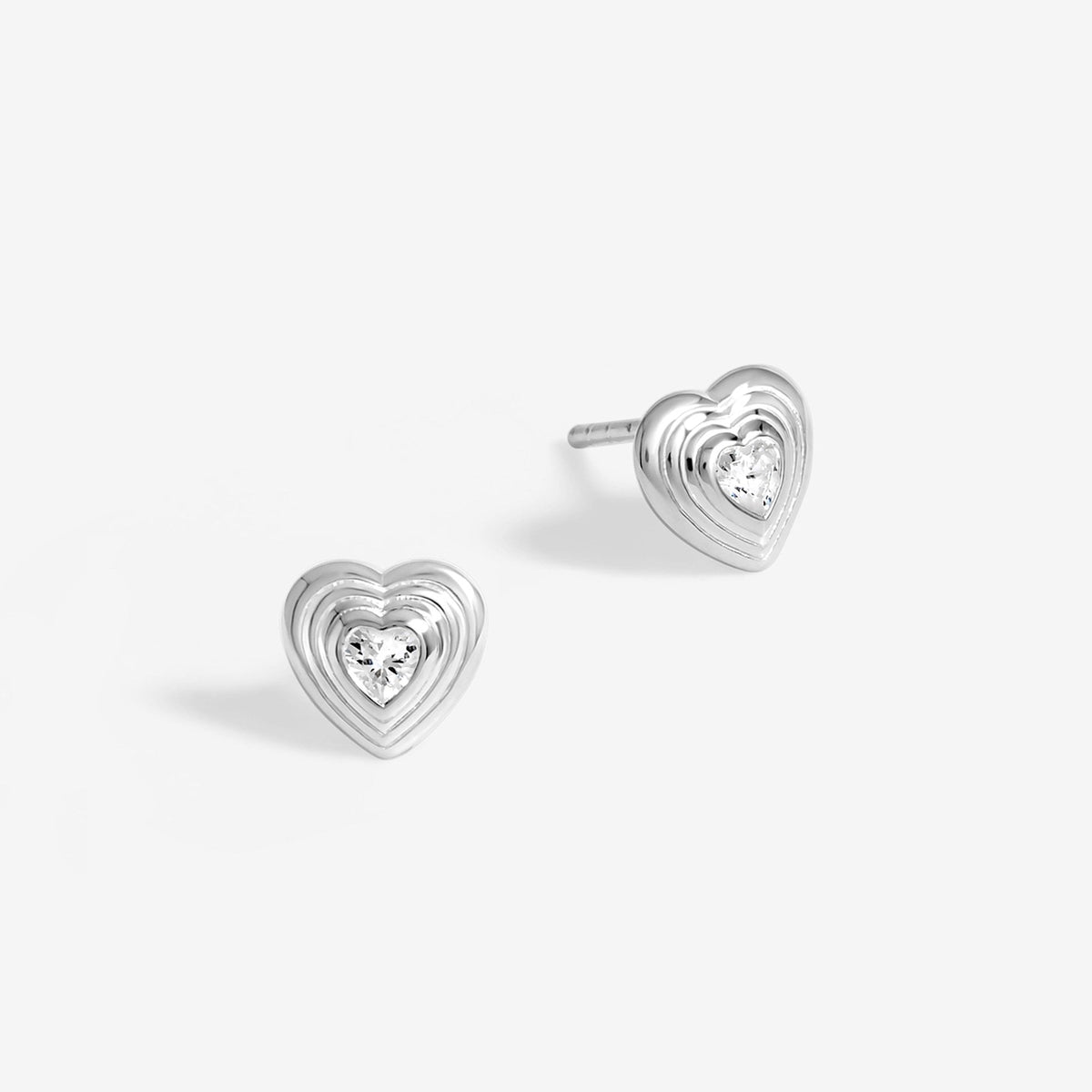 Simply Silver Sterling Silver 925 Ridged Heart Cubic Zirconia Stud Earrings