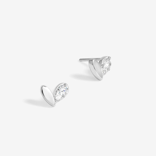 Simply Silver Sterling Silver 925 Polished and Crystal Heart Stud Earrings